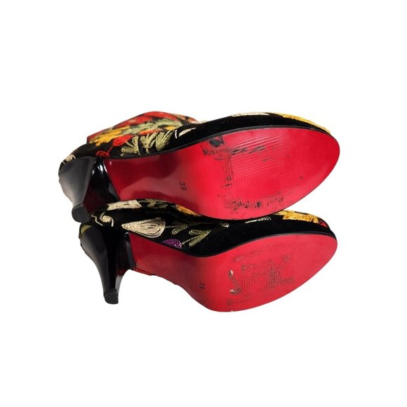 Vintage Bohemian High Heel Knee Boots W Colorful Floral Embroidery Eu/39 US W/8 - Picture 5 of 10